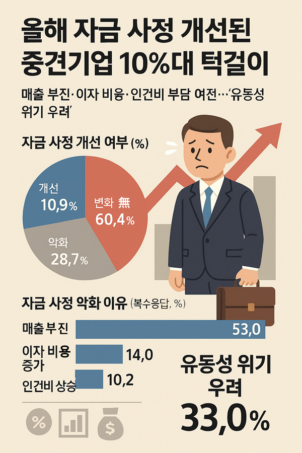 올해 자금 사정 개선된 중견기업 10%대 턱걸이 - 산업종합저널 동향