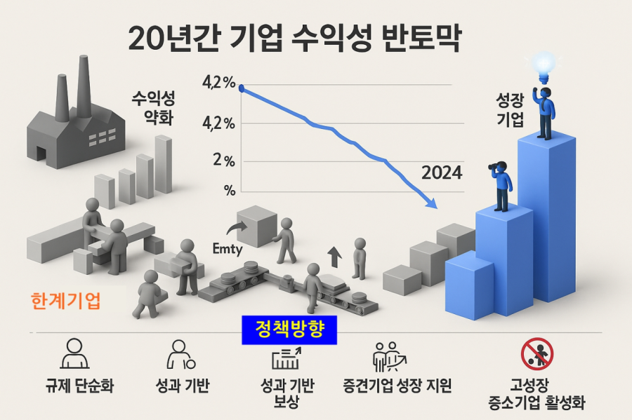 [뉴스그래픽] 성장의 엔진 꺼져가는 한국 기업… “1천대 기업 수익성, 20년 새 반토막” - 산업종합저널 동향