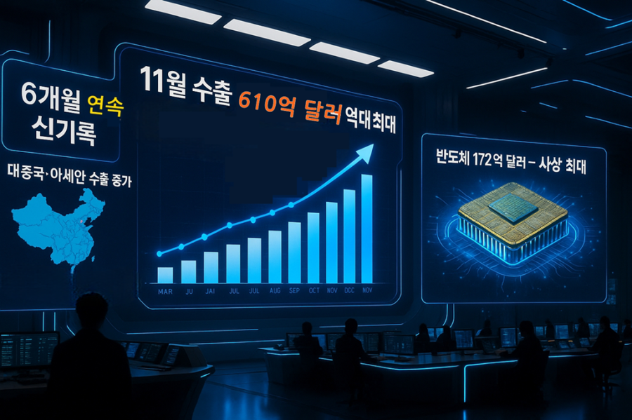 11월 수출 610억 달러 '역대 최대'… 6개월 연속 신기록 - 산업종합저널 동향