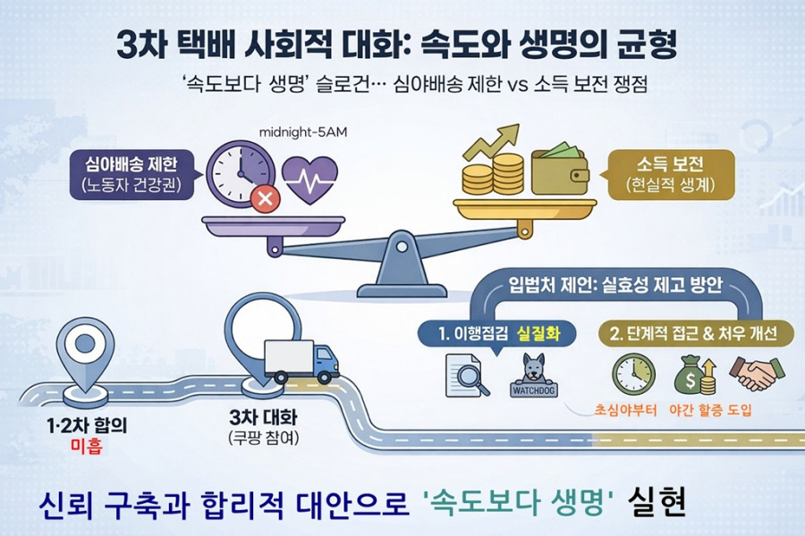 쿠팡 참여한 '3차 택배 사회적 대화'… 입법처 "심야배송·소득 균형 맞춰야" - 산업종합저널 동향