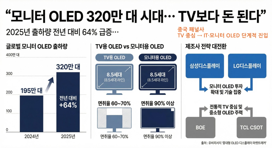 모니터 OLED 320만 대 시대… “TV보다 돈 된다” 패널사 대전환 - 산업종합저널 전자