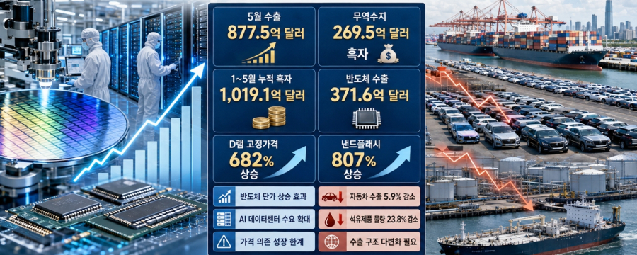 반도체 가격이 쏘아 올린 수출 신기록… 1조 달러 기대감 속 드러난 물량 감소 - 산업종합저널 전자