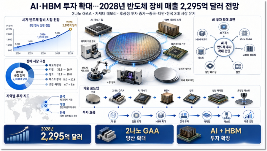 [뉴스그래픽] AI·HBM 투자 확대…2028년 반도체 장비 매출 2,295억 달러 전망 - 산업종합저널 전자