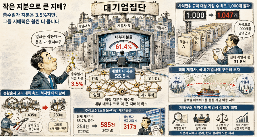 총수 있는 대기업집단 내부지분율 61.4%…총수일가 직접 지분은 3.5% - 산업종합저널 전자