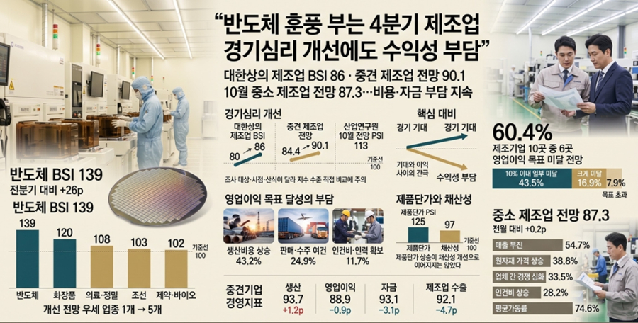 반도체 훈풍 부는 4분기 제조업…경기심리 개선에도 수익성 부담 - 산업종합저널 전자
