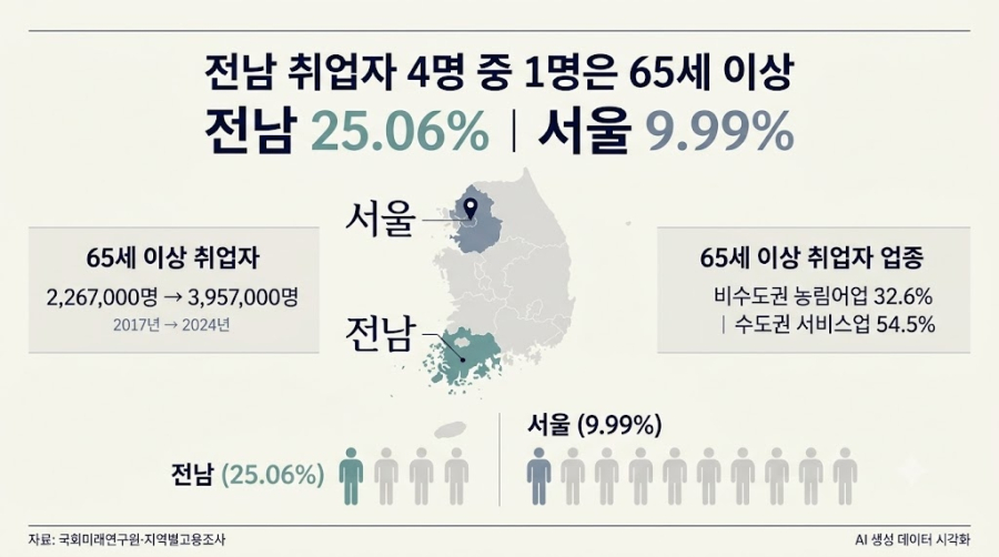 [일하는 노년, 달라지는 노동시장 ②] 전남 취업자 4명 중 1명은 고령층…지역마다 다른 일자리 구조 - 산업종합저널 FA