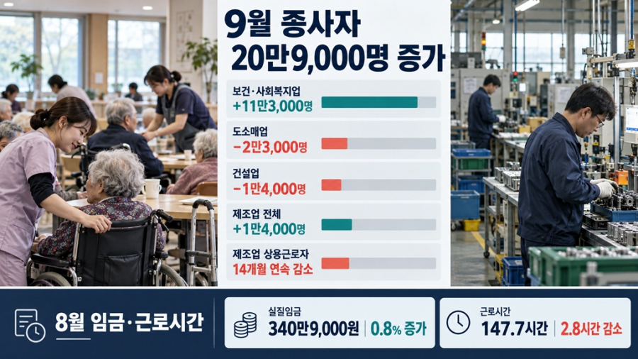 9월 사업체 종사자 20만9,000명 증가…제조업 상용직은 14개월째 감소 - 산업종합저널 전자
