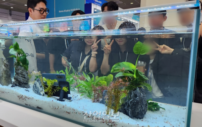 수조 속 갤럭시 폴드4로 셀카 '찰칵'