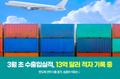 [그래픽뉴스] 3월 초 수출입실적, 13억 달러 적자 기록 중