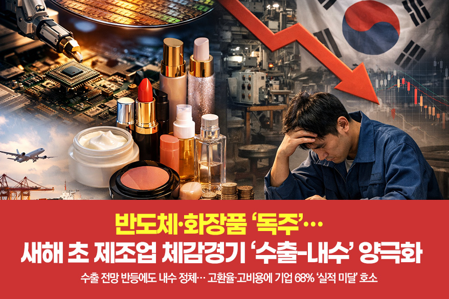 [그래픽뉴스] 반도체·화장품 ‘독주’… 새해 초 제조업 체감경기 ‘수출-내수’ 양극화