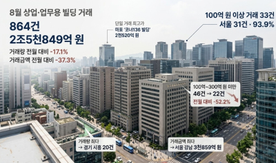 8월 상업·업무용 빌딩 거래 17.1% 감소…100억 원 이상 33건 중 31건 서울